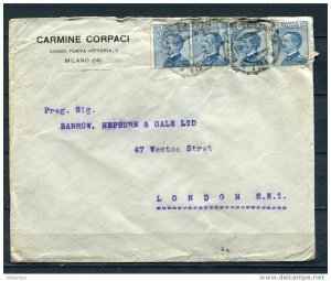 Italy 1923  Cover Milano London UK Strip of 4