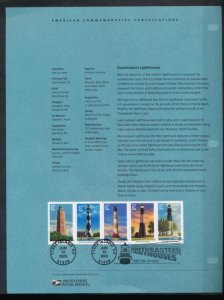 USPS 2003 SOUVENIR PAGE 37c SOUTHEASTERN LIGHTHOUSES #3786-91