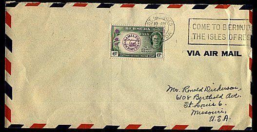 BERMUDA 1948 cover 6d Perot, St Georges to USA............................93402W