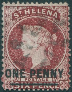 St Helena 1864 1d lake Type B Perf 14x12½ SG21 used