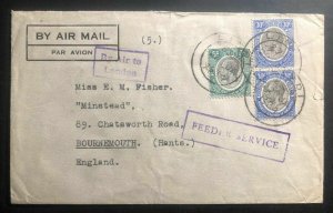 1934 Lindi Tanganyika Airmail Cover To Bournemouth England Fender Service