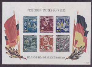 Germany DDR 264a MNH 1955 Friedrich Engels 135th Birthday Souvenir Sheet of 6 VF