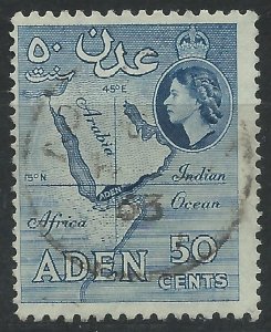 Aden 1953 - QE2 50c blue wmk Mult Script CA - used