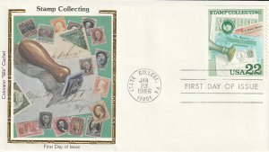 US 2198 22c Stamp Collecting on FDC Colorano Silk Cachet ECV $12.50