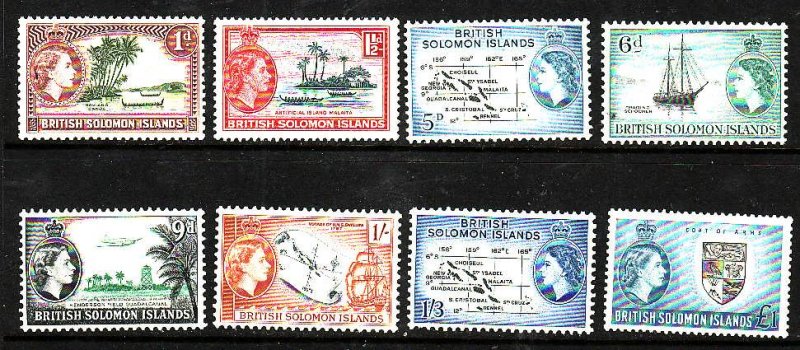 Solomon Is-Sc#89//105-unused NH part set-og-8 QEII values-1956-60-