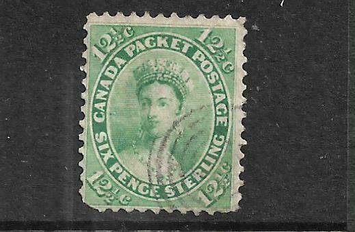 CANADA 1859 12 1/2c  BLUE GREEN QV  FU  Sc 18a Sg 41 