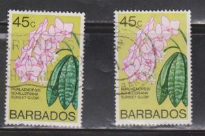 BARBADOS Scott # 406B, 406c Used - Flowers - Sunset Glow Orchid