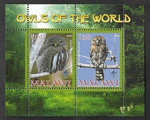 2008 MALAWI FAUNA OF MALAAWI, OWLS OF THE WORLD, SOUVENIR SHEET, MNH