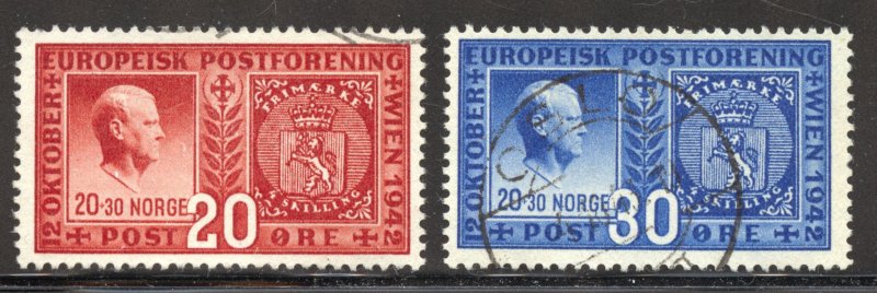 Norway Scott 253-54 Used NH - 1942 European Postal Congress - SCV $4.50