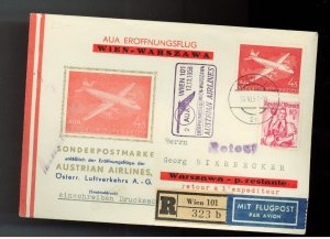 1958 Vienna Austria First Flight Cover FFC to Warsaw Poland # 632 Austrian Airli