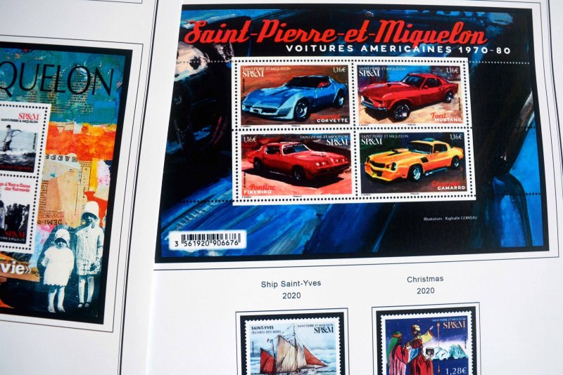 COLOR PRINTED ST. PIERRE AND MIQUELON 2011-2023 STAMP ALBUM PAGES (49 ill pages)