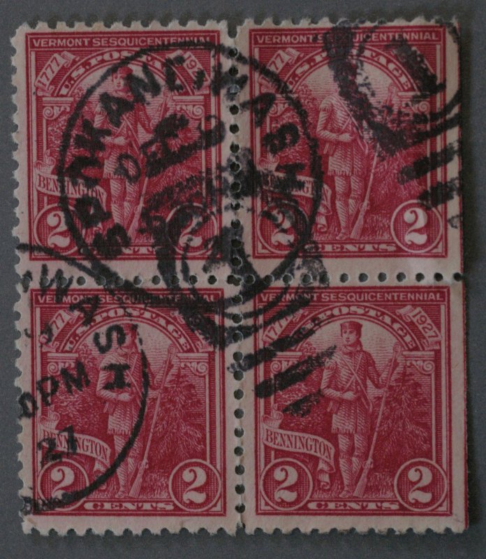 United States #643 Vermont Sesquicentennial Block of Four Used Spokane Postmark