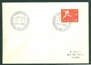 Sweden. Cover 1958  June 28. World  Cup Soccer. France - W. Germany. Sc.#524.