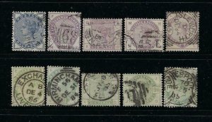 GREAT BRITAIN SCOTT #98-107 (SG #187-196)1883-84 VICTORIA SET- USED