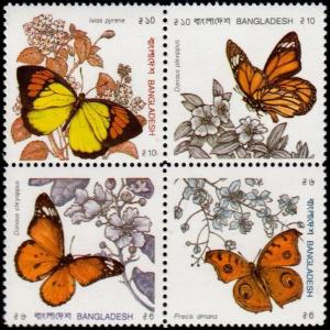 ✔️ BANGLADESH 1990 - FAUNA BUTTERFLIES  - MI. 350/353 ** MNH [151.1C03]