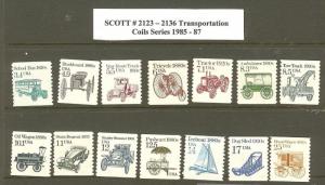 US Scott # 2123 -2136 1985-87 Transportation Coils MNH