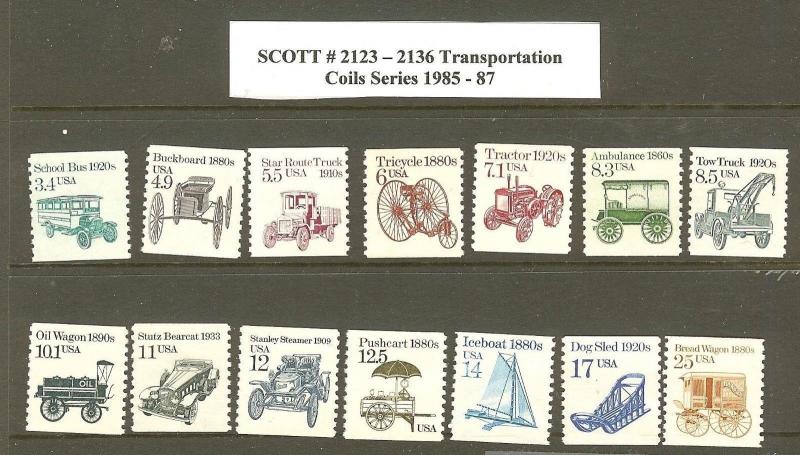 US Scott # 2123 -2136 1985-87 Transportation Coils MNH 