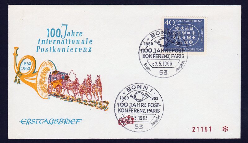 100 JAHRE INTERNATIONALE POSTKONFERENZ PARIS CACHETED FDC 1963