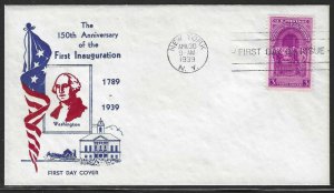 U.S., Scott #854 on Holland Cacheted First Day Cover, Washington's Inauguration