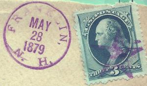 US Banknote Stamp on Piece w/ Franklin, N.H.  Fancy Cance...