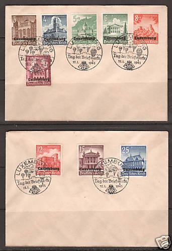 Luxembourg Sc NB1-NB9 FDC. 1941 cplt.on 2 matching FDCs