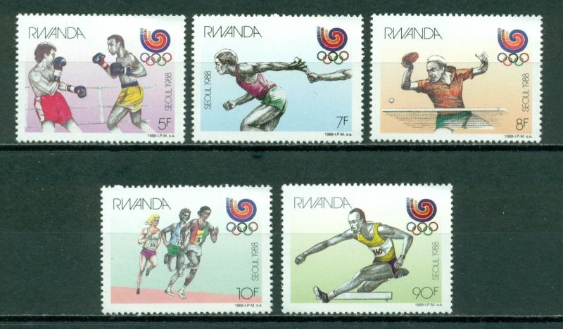 Rwanda Scott #1310-1314 MNH Olympics 1988 Seoul Track Boxing Ping Pong CV$8+