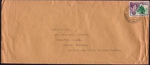 GILBERT & ELLICE IS 1945 GVI 1d on local commercial cover ex Tarawa........33753 