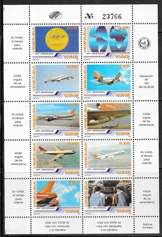 Venezuela  #1360 Venezuelan Airlines  S/S  (MNH) CV $9.00