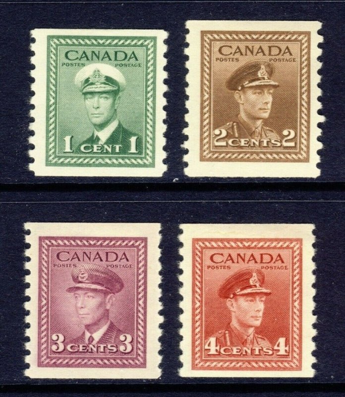 8x Canada War Series Coils strip of 4 No263 & 263 264 266 267 GV=$27.00 4x SCANS