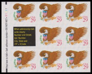 US 2596 Eagle & Shield green 29c plate block 8 D32322 MNH 1992