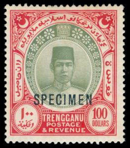 MOMEN: MALAYA TRENGGANU SG#47s 1921-41 MINT OG H SCRIPT CA SPECIMEN