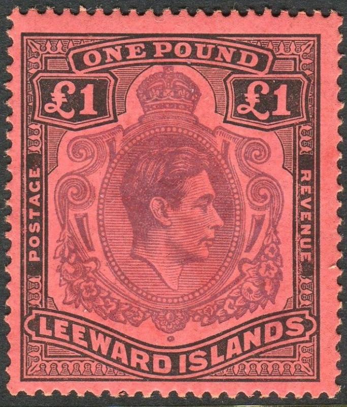 LEEWARD ISLANDS-1942 £1 Purple & Black/Carmine.  A lightly mounted mint Sg 114a