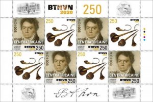 Central Africa - 2020 Composer Ludwig van Beethoven - 8 Stamp Sheet - CA200421a