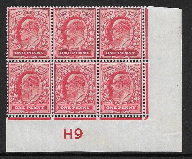 M5(1) 1d Scarlet EDVII De La Rue control H9 Imperf UNMOUNTED MINT