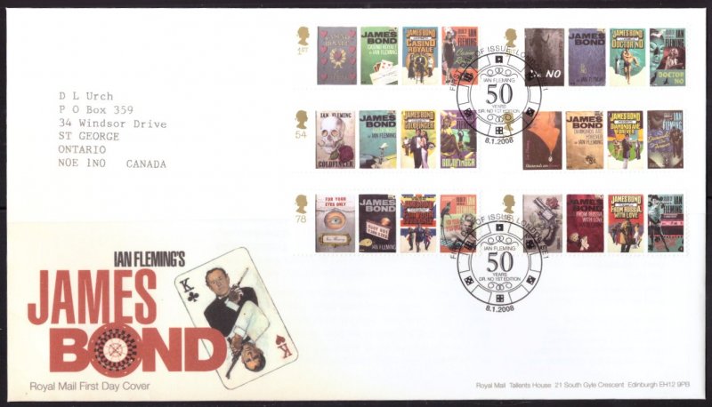 F1001   GREAT BRITAIN   FDC # 2531-2536      Ian Fleming's James Bond Issue