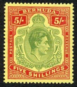 Bermuda SG118d 5/- Pale Bluish Green Carmine Red/Pale Yellow M/M 