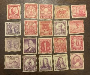 Twenty USA stamps 537//937 Mint