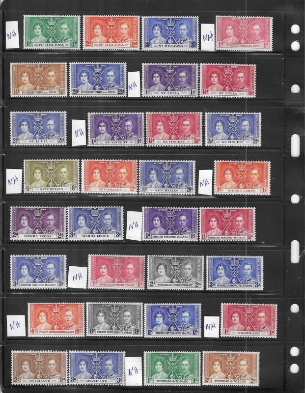 1937 COMPLETE GEORGE VI CORONATION (5 LIGHT HINGED) ALL OTHERS NEVER HINGED