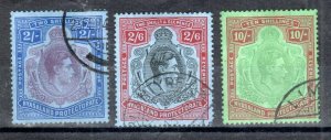 Nyasaland Prot 1938-44 2s , 2s 6d, 10s King George VI SG 139, 140, 142 FU CDS