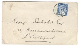 Natal 1893 Neat cover to Stuttgart franked 2½d