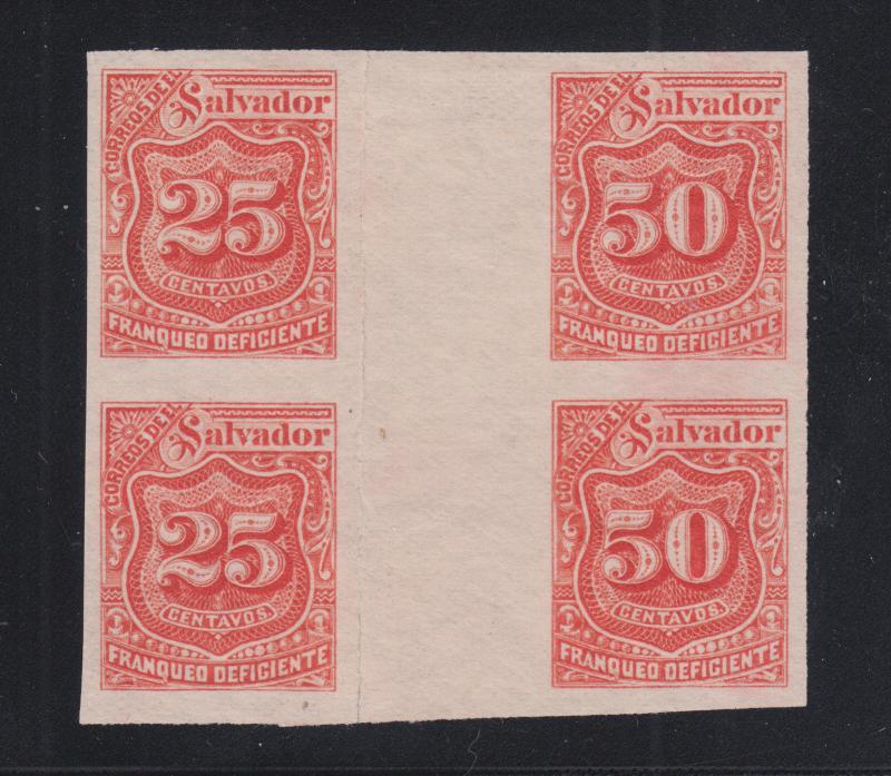 Salvador Sc J23, J24 MNG. 1896 25c & 50c Postage Dues, se-tenant Gutter Block 