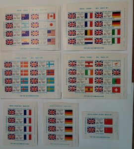 1971 Great Britain Strike Mail - Special Courier Set of 7 Sheets Flags. MNH **-