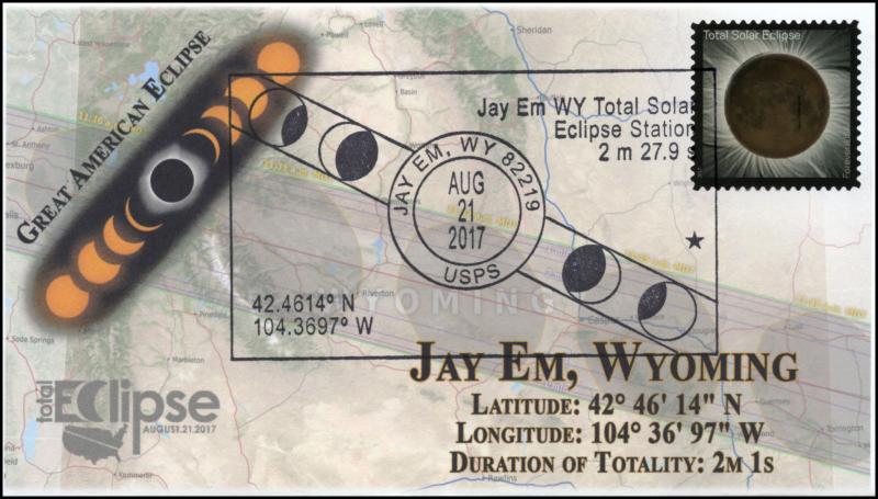 17-241, 2017, Total Solar Eclipse, Jay Em WY, Event Cover, Pictorial Cancel,