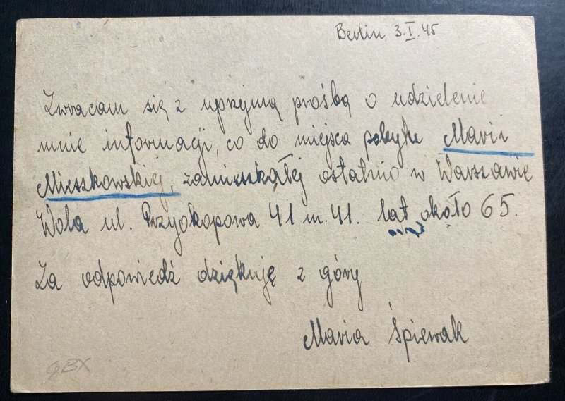 1945 Berlin Germany Victory Overprint Postcard Cover To Krakow Poland