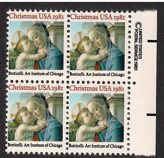 US # 1939 , Madonna and Child , F-VF OG NH Copyright Block of 4 - I Combine S/H 