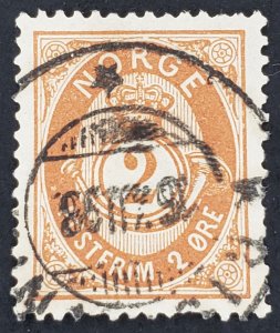 Norway, Scott #37, VF used, short perfs, heavy cxl at center almost punches