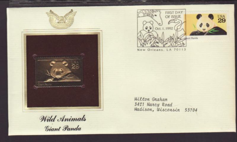 US Panda 1992 Gold Foil PCS Typed FDC BIN
