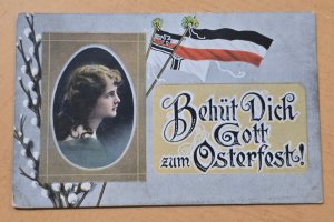 WWI German Soldiers Feldpost Postcard Sweetheart Portrait & Imperial Flag 1915