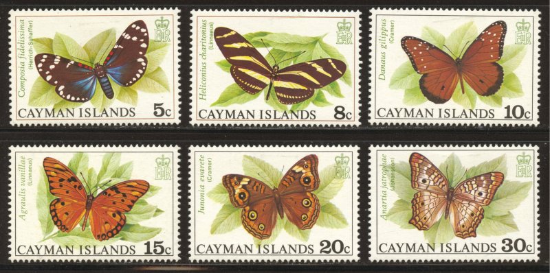 Cayman Islands Scott 386-91 Unused HOG - 1977 Butterflies Set - SCV $9.05