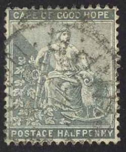 Cape of Good Hope Sc# 23 Used 1875 ½p gray black Hope & Symbols